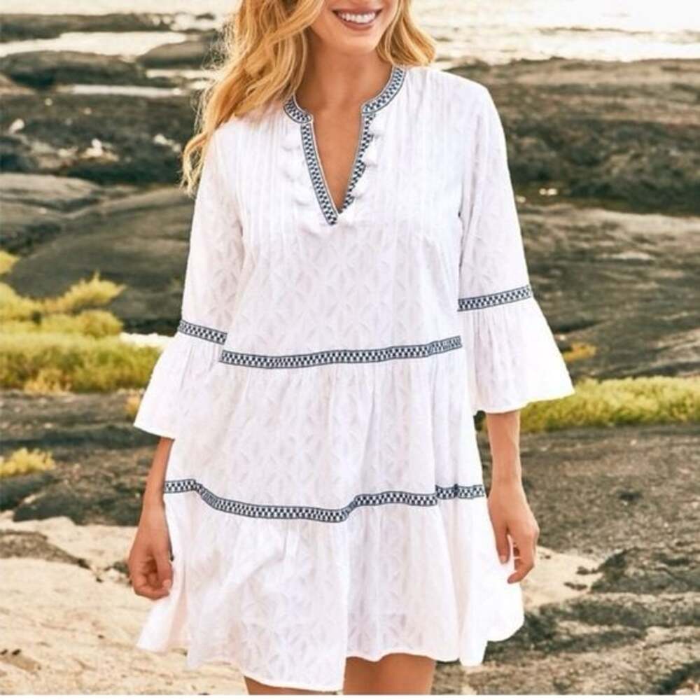 Tommy Bahama Cotton Shift Dress with Tassels, XS NWT (see photos for callouts)